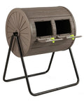Dual Chamber Compost Bin With 360 Degree Rotating Tumbler 37.5 Gallon Outdoor Bin On Sturdy Metal Stand Lockable Doors BPA Free Plastic