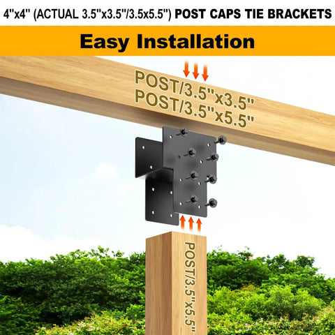 4 By 4 Post Cap Tie Rod Brackets For Outdoor Wood Beams Heavy Duty Carbon Steel U Shaped Connectors Installed on Post