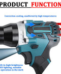 Close-up of Portable Electric Automatic Rivet Nut Gun Kit With LED Lighting, showing cooling function and LED features.