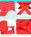Close-up features of durable plastic kids table and chair set for outdoor fun with Adirondack style chairs safe non toxic materials