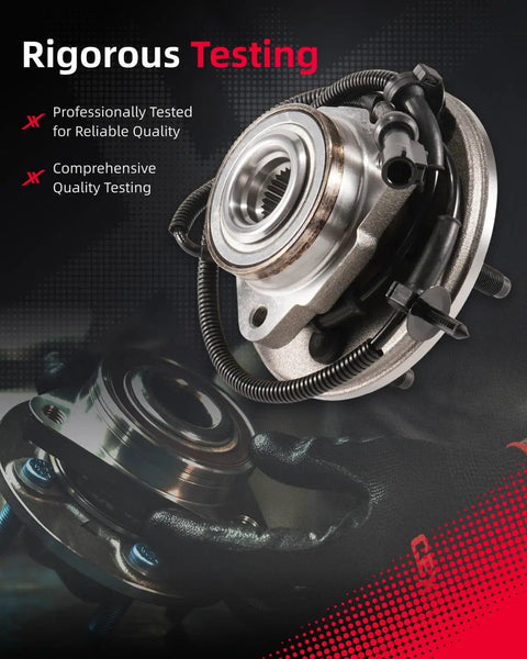 Premium Build Straight Up Heavy Duty Front Wheel Bearing Hub Assembly Pair Fits 2002 To 2005 Ford Explorer close-up with testing details.