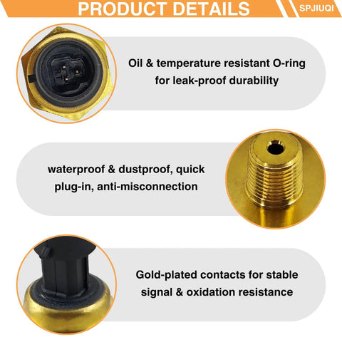 Heavy Duty Water Pressure Sensor Compatible With Mercury Mercruiser Sterndrive And Inboard Outboard Marine Engines Oem Replacement Part 8M6000623 close-up showing gold-plated contacts and O-ring.