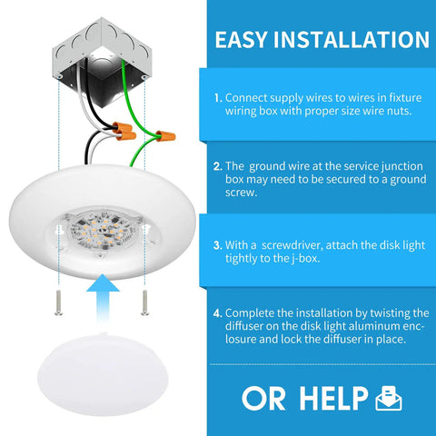 Installation guide for 4 Inch LED Disk Light Dimmable Flush Mount Ceiling Light 10.5W 650 Lumens 3000K Warm White