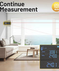 Dead On Accuracy 328 Foot Range Laser Distance Meter measuring room size with backlit display in a modern living area.