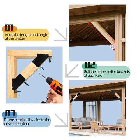 Eight Pack Pergola Angle Support Brackets Reinforced 45 Degree Steel Tough For 4x4 Lumber Actual Size 3.6x3.6 Inches With Drainage Holes Built For Backyard Pergolas Gazebos Outdoor Projects