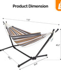550 Lb Capacity Double Hammock With Stand And Carry Bag For Outdoors And Indoors, Desert Stripe, dimensions labeled