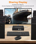 4K HDMI KVM Switch For Dual Computers seamlessly share one monitor with USB 3.0 hub, showing dual PCs and keyboard setup.