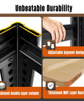 Heavy Duty Garage Shelving Rack Built Like A Tank With Thick Steel Uprights And Durable Boards Adjustable Storage Organizer For Basement Warehouse Kitchen Pantry Black 4600 Lbs Total Capacity showing thick steel posts and MDF layer board.