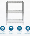 Heavy Duty 3 Tier Adjustable Wire Shelving Unit Slick Chrome Steel Storage Rack For Kitchen Garage Pantry Closet Built Tough To Handle Heavy Loads Up To 250 Lbs Per Shelf Rock Solid Pick 24 By 14 By 30 Inches, featuring adjustable shelves.