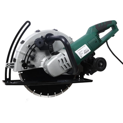 2600W 14 Inch Concrete Saw With Diamond Blade Wet Dry Electric Circular Cutter For Granite And Porcelain And Tile 4300 Rpm ETL Certified side view image of the masonry tool.