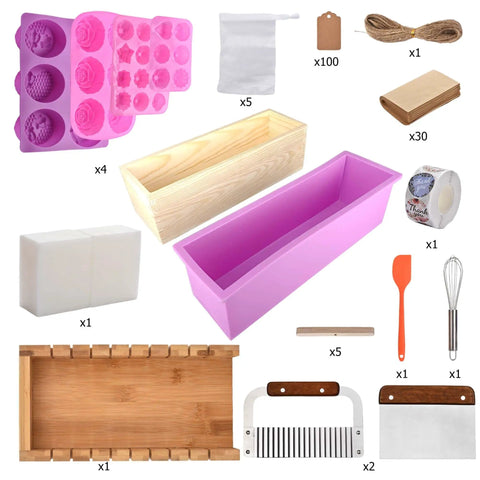 All In One Soap Making Kit For Grown Ups With 2.2 Lb Goat Milk Soap Base, Silicone Loaf Molds, Cutting Box, And 500 Plus Premium DIY Supplies