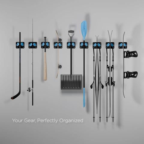 Badass Gravity Lock Ski And Snowboard Wall Storage Rack Holds 3 Pairs Damage Free Gear Saver With Anti Slip Pad protects various sports gear.