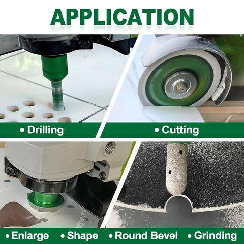Pro Grade Diamond Core Drill Bits Set For Tile And Stone 11 Piece Kit in use for drilling, cutting, and grinding applications