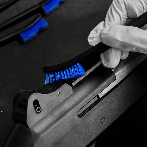 Using blue nylon brush from Six Pack Double Ended Gun Cleaning Brushes Set With Brass And Nylon Bristles All Purpose Cleaning Kit