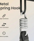 Close-up of metal spring hook on 2 In 1 Convertible Porch Swing Bed For Three With Wicker Armrests And Adjustable Canopy.