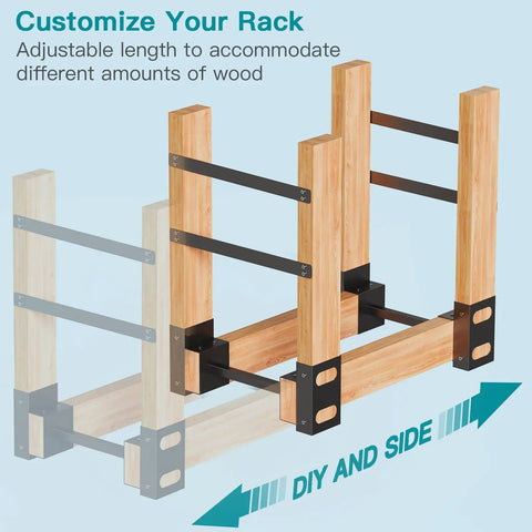 Adjustable Firewood Rack Set Of 4 For Outdoor And Indoor Use Heavy Duty Steel Log Stacking Stand Brackets Extendable Length