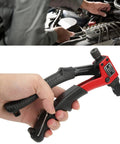 Close-up of All In One Manual Hand Rivet Nut Tool Kit with Interchangeable Mandrels M3 M4 M5 M6 in use on car engine