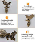 Acorn Drawer Knobs With Leaf Pedestal Eight Piece Set In Antique Zinc Alloy And Copper Finish shown in detailed views and features