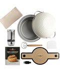 Complete Bread Baking Kit With 12 Inch All Metal Pan And Domed Lid For Fast Steam Bake No Preheat Needed Banneton Tools 22 Page Recipe Guide Starter Jar Danish Whisk Cutter Lifting Mat Scraper And Cotton Liner