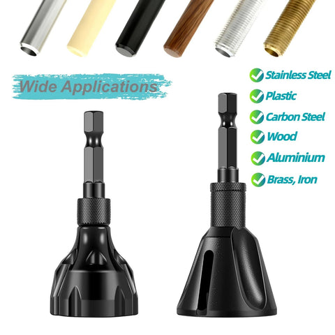 Front view SIFFOI 2-piece tungsten carbide chamfer set with black handles and 1/4 in hex quick-release shanks