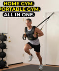 Man using All-In-One Suspension Training System For Home Workouts And Full-Body HIIT with indoor anchor in a home gym.