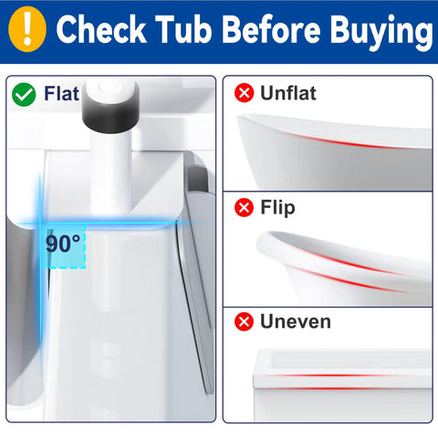 Rock Solid Adjustable Bathtub Safety Rail And Grab Bar Handle With Non Skid Grip installation guide showing flat vs uneven tub edges.
