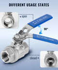 2 Pack 316 Stainless Steel Ball Valve Half Inch NPT Female Full Port Heavy Duty Shut Off For Water Oil Gas 1000 WOG Locking Handle