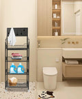 Heavy Duty 4 Tier Wire Shelving Storage Rack With Tough As Nails Metal Shelves and Raised Edge Baffles with towels and laundry supplies.