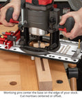 Solid Multi Function Router Base Built With Tough Three Eighth Inch Guide Rods For Dead On Edge Guidance with mortising pins.