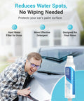 Heavy Duty Hard Water Filter Hose Attachment For Car Wash Multi Stage Filtration Removes Chlorine Lead And Rust To Shield Paint Finish Keep Your Daily Driver Zero Hassle Straight Up Clean Every Wash Smooth Flow Upgrade Driveway Detail Setup, filter and happy user with car.