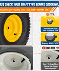 Rear Lawn Mower Tire And Wheel Assembly 2 Pack 20x8 Tubeless 4 Ply Pre Mounted Kit showing specifications for 3/4" shaft fitting.