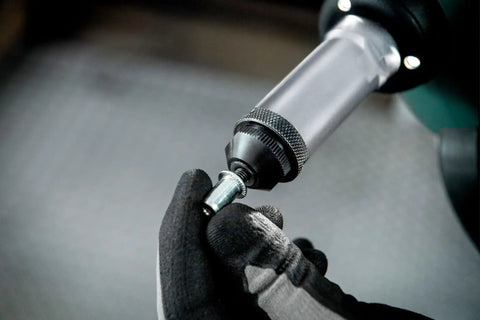 Top Shelf 18V Cordless Rivet Nut Gun With Hella Precision Adjustable Settings, shown adjusting mandrel with precision.