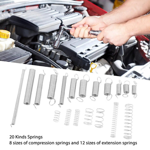 Ultimate 200 Pc Compression And Extension Springs Kit With 20 Zinc Plated Steel Assortment Sizes For Car Repair Diy And Home Fixes With Tough Storage Box To Keep Your Gear Organized And Ready To Go. 20 sizes shown, zinc steel springs used in car repair