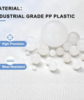 Three Hundred White Polypropylene Plastic Precision Bearing Balls 5mm Diameter G2 Grade Frosted Finish on textured background.