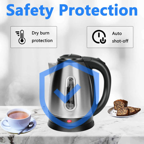 Stainless Steel Electric Kettle 1.8 Liter Fast Boil Tea And Coffee Kettle With Auto Shut Off Boil Dry Protection LED Light