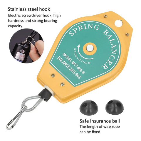 Two Pack Heavy Duty Retractable Spring Tool Balancer with Adjustable Tension, Supports 3 to 5 Kg Tools, Easy Hanging Tool Holder for Assembly Lines, Workshops, and Garage, Keeps Tools Off Benchtops and Ready at Hand for Quick Access.