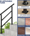 Rock Solid Wrought Iron Handrails For Outdoor Steps Heavy Duty Stair Grip Rails With Rust Resistant Powder Coat on steps.