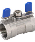 Rock Solid 3/4 Inch Stainless Steel Ball Valve With Female Thread Pipe Fitting For Water And Gas Lines Built Tough Daily Driver 304 Corrosion Resistant Heavy Duty Plumbing Hardware Easy Turn Handle with blue handle.