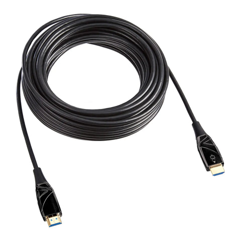 50 Ft HDMI Fiber Optic Cable Featuring Gold Plated Connectors 18Gbps Throughput Ultra HD 4K At 60Hz Supports Ethernet viewed from above.