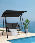 Two Person Porch Swing With Adjustable Canopy, Comfortable Fabric Seat And Heavy Duty Steel Frame, Outdoor Patio Swing