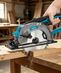 Turbo 6 Inch Cordless Circular Saw with 21V Brushless Motor cutting wood with precision on a workbench.