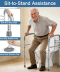Rock Solid Adjustable Toilet Safety Rail And Grab Bar For Seniors, Supports Up To 350 Pounds, with soft grips and anti-slip feet.