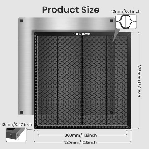 Steel Honeycomb Laser Bed 300x300mm 12x12in With Magnet Hold-Down For Laser Engraver And Cutter Built To Last 325x325x12mm Frame