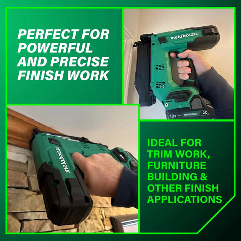 Compact 18V Cordless Brad Nailer 18 Gauge Tool Only Single Sequential Trigger Lightweight Frame in use for trim work.