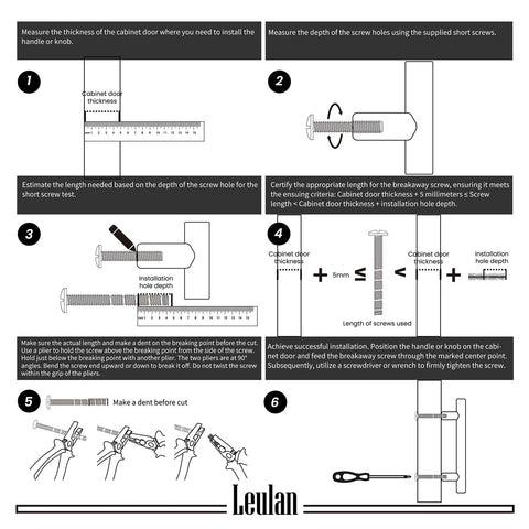 Installation guide for 10 Pack Brushed Nickel And Gold Cabinet Pulls For Kitchen Cabinets and Furniture, showing measurement steps and tools.