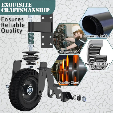 Heavy Duty 8 Inch Swivel Gate Wheels With Locking Brake showing spring mechanism and quality steel components for reliable use.