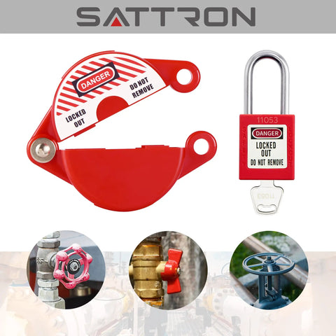 Two Set Gate Valve Lockout Kit With Safety Padlocks For 1 To 2.5 Inch Valve Handles No Tools Needed Easy Install, red lock and padlock
