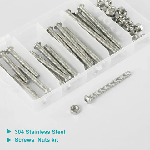 M5 Button Head Socket Cap Screws Set 50 Pcs Stainless Steel 304 Pro Grade Fully Threaded With Nuts in plastic case