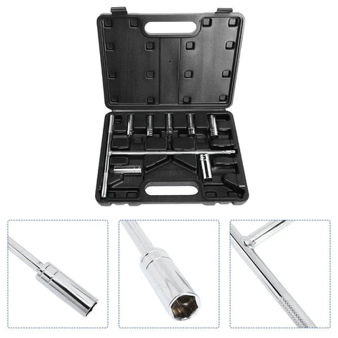 Workhorse Chrome Metric Socket Wrench Set featuring T Handle design and non slip rubber grip made from premium vanadium steel in case.