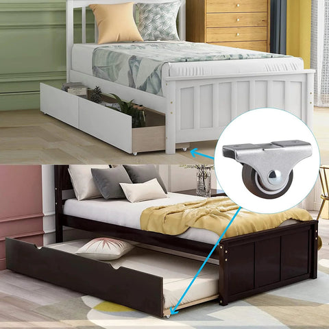 Fixed 1 Inch Caster Wheels 8 Pack With Silent Bearing Metal Top Plate And TPE Rubber Low Profile Casters for trundle bed